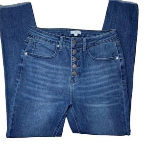 BP High Rise Button Fly Raw Hem Skinny Jeans Blue Women’s Size 28